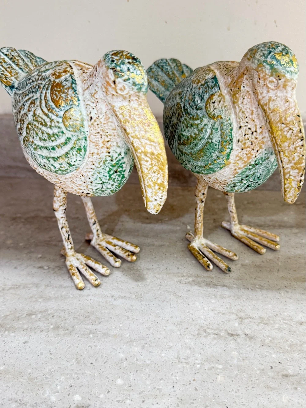 Pottery Barn Painted Coastal Farmhouse. Bird Pair - Green & Yellow Accents